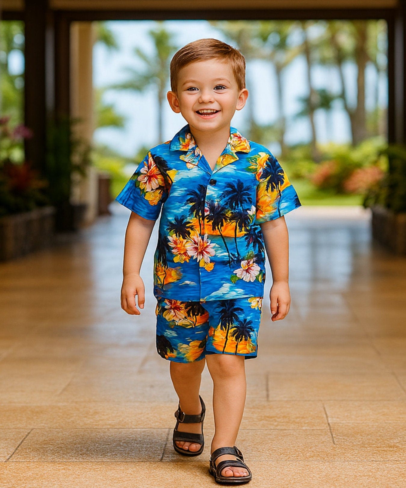 Hawaiian Sunset Toddler Cabana 2 Piece Set Royal Blue