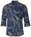3/4 Sleeves Tribal Hawaiian Shirt Navy