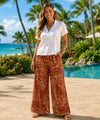 Tribal Ladies Rayon Elastic Waistband Palazo Pants Rust