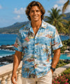 Tropical Paradise Cotton Poplin Men's Aloha Shirt Denim