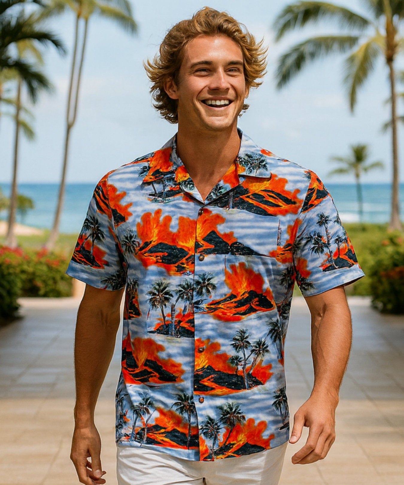 Kilauea Men's Cotton Hawaiian Shirt Silver