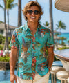 Tropical Wrinkle-Free Aloha Shirt Teal