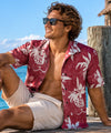 Ukuleles Reverse Fabric Aloha Shirt Burgundy
