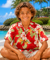 Ula Ula Cream Rayon Boys Hawaiian Shirt Red