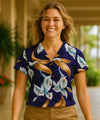 Magnum PI Calla Lily Rayon Blouse V-Neck Purple