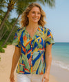 Heliconia Hawaiian V-Neck Blouse Royal Blue