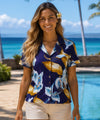 Magnum PI Calla Lily Rayon Blouse V-Neck Purple Women Shirts