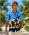 Waikiki Sunset Cotton Hawaiian Shirt Blue