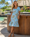 Waioloa Midi Hawaiian Dress with Sleeves Light Blue