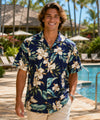 Wailuku Orchids Short Sleeves Aloha Shirt Navy