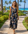 Wainapanapa Orchids Long Hawaiian Dress Navy