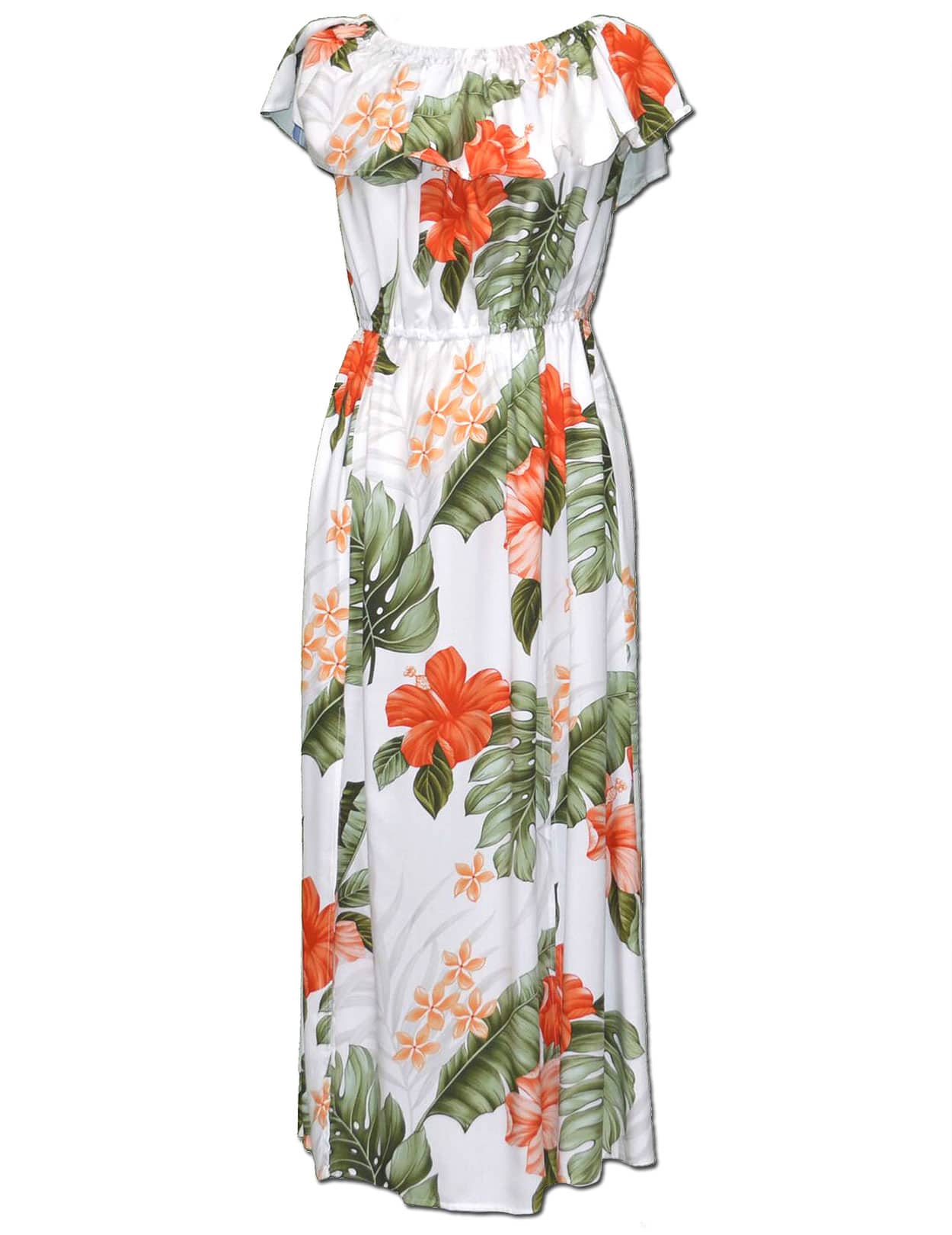 off shoulder hawaiian dress Waipio Off Shoulder Hibiscus Ankle Length Hawaiian Dress