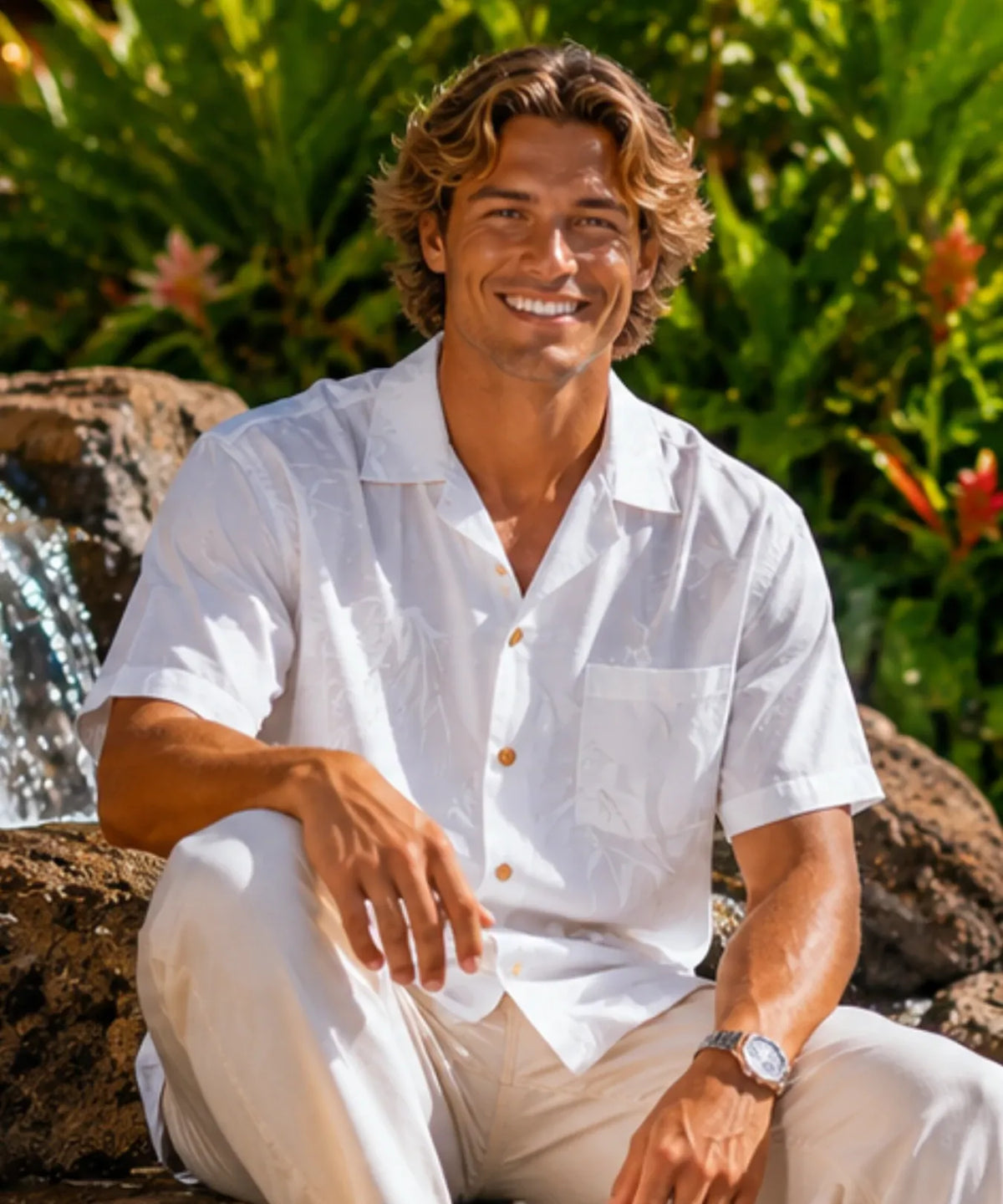 bamboo dress shirt Rayon Wedding Aloha it delivers elevated style YOUR FAVORITE FLAMENCO DRESSES BASECOLOUR_White color:DUSTY BLUE