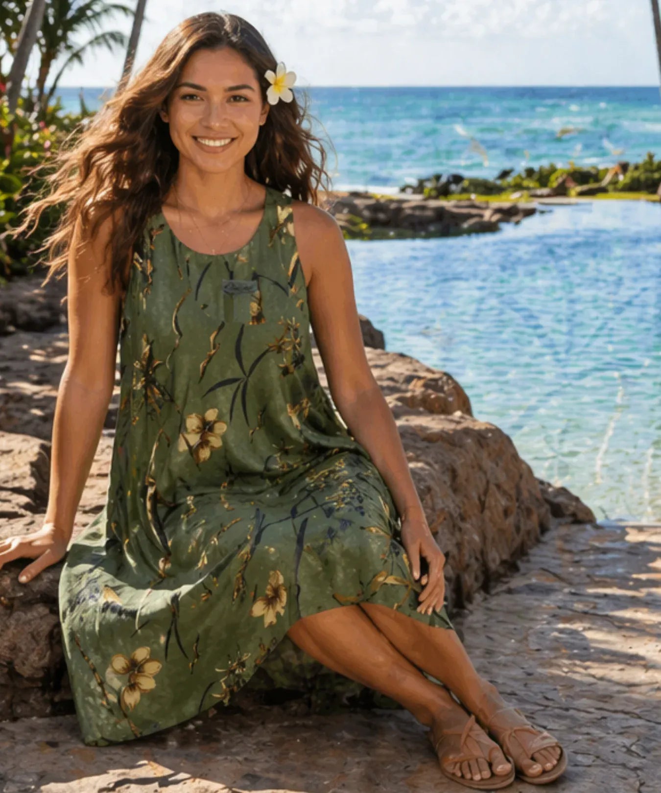 Retro Rayon Oasis Knee Length Midi Dress | Aloha Shirts Club Retro Rayon Oasis Knee Length Midi Dress | Aloha Shirts Club