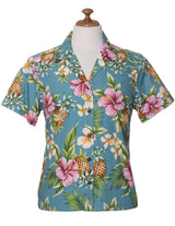 Pineapple Hibiscus Women's Camp Cotton Shirt