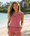 Hawaiian Country Old Plantation Plaid Style Womens Matching Shorts and Sleeveless Blouse