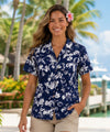Kaneohe Women Camp Hawaiian Shirt Hibiscus Royal Navy Women Shirts