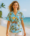 Hawaiian Paradise Kauai Camp Women Aloha Shirt Light Sky Blue