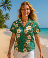 Kalea Hibiscus Camp Women Hawaiian Shirt Sea Green