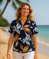 Magnum PI Calla Lily Women Camp Blouse Dark Purple